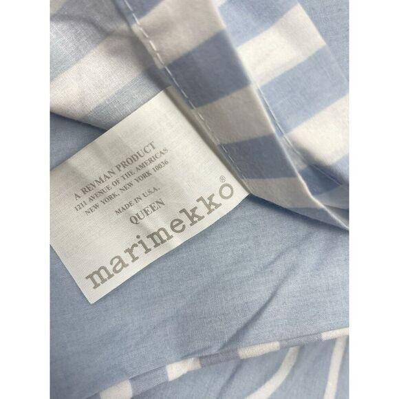 Vintage Marimekko Queen Flat Sheet Revman Product Blue White Stripe Cotton Blend - Picture 3 of 4